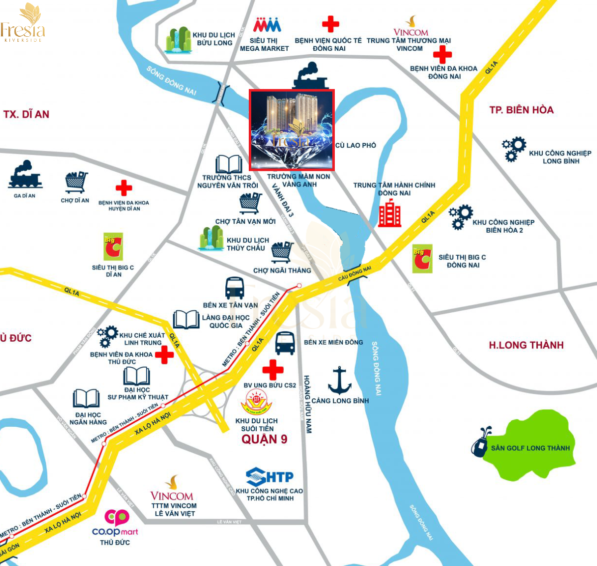 Vị Trí Fresia Riverside Tân Vạn địa chỉ tại Biên Hòa, Đồng Nai